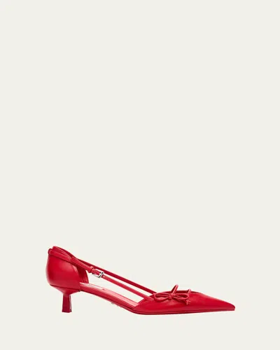 Prada 45mm Leather Bow Pumps In Red