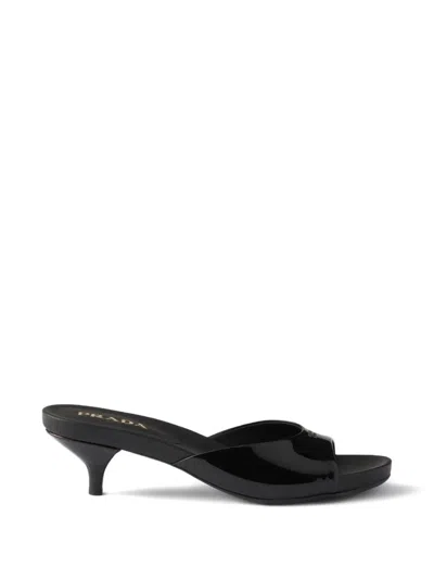 Prada 45mm Leather Heeled Mules In Black