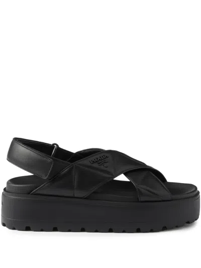 Prada 45mm Leather Sandals In 黑色