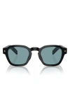 Prada 49mm Polarized Round Phantos Sunglasses In Black/ Blue