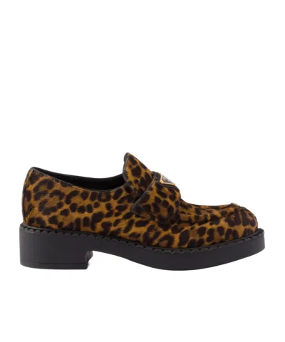 PRADA CHOCOLATE PRINTED LEATHER LOAFERS