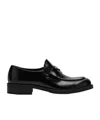 Prada Triangle Logo Brushed Leather Loafers In Black