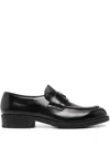 Prada Triangle Logo Brushed Leather Loafers In Schwarz