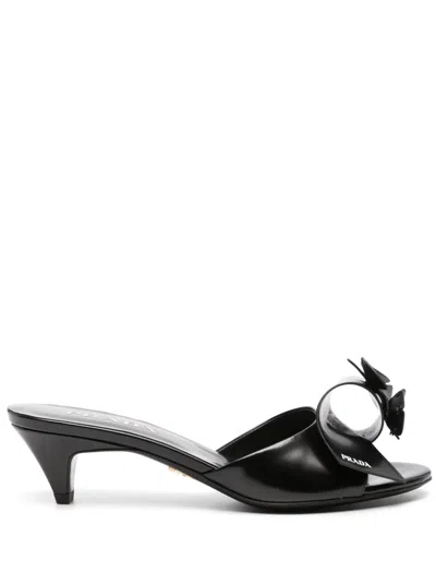 Prada 50mm Floral-appliqué Sandals In Black