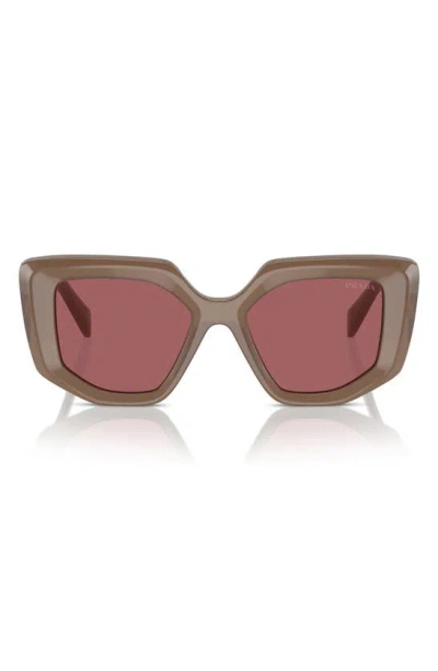 Prada 50mm Geometric Sunglasses In Translucent Taupe Bordeaux