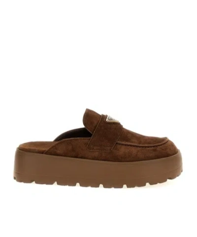 PRADA SUEDE FLATFORM MULES