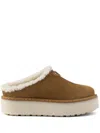 Prada Brown Suede Mules With Shearling Trim And Plush Lining In Blue