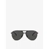 Shop Prada Womens Black Ps 51xs Linea Rossa Pilot-frame Metal Sunglasses