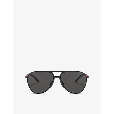 Prada Womens Black Ps 51xs Linea Rossa Pilot-frame Metal Sunglasses