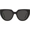 Prada 52mm Cat Eye Sunglasses In Black/talc/dark Grey
