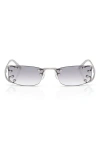 Prada Rimless Rectangular Sunglasses With Polished Metal Frames In Silver