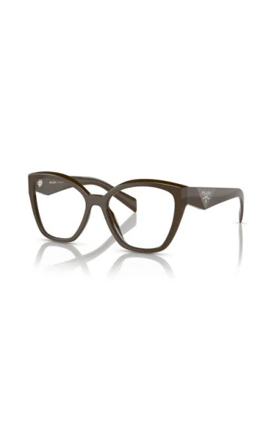 Prada 52mm Irregular Optical Glasses In Brown