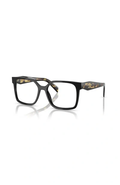 Prada 52mm Rectangle Optical Glasses In Black