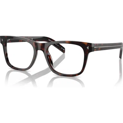 Prada 52mm Rectangle Optical Glasses In Brown