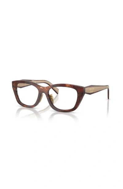 Prada 53mm Irregular Optical Glasses In Brown