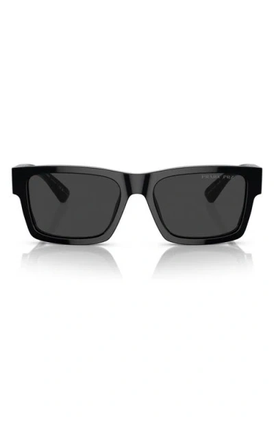 Prada 53mm Rectangular Polarized Sunglasses In Matte Black