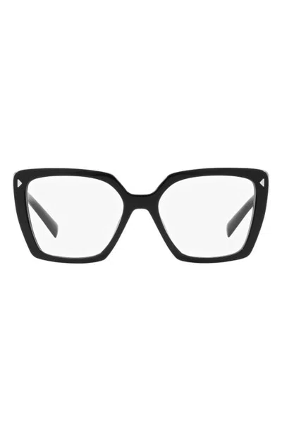 Prada 53mm Square Optical Glasses In Black