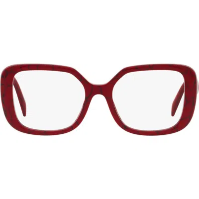 Prada 53mm Square Optical Glasses In Red/black Marble