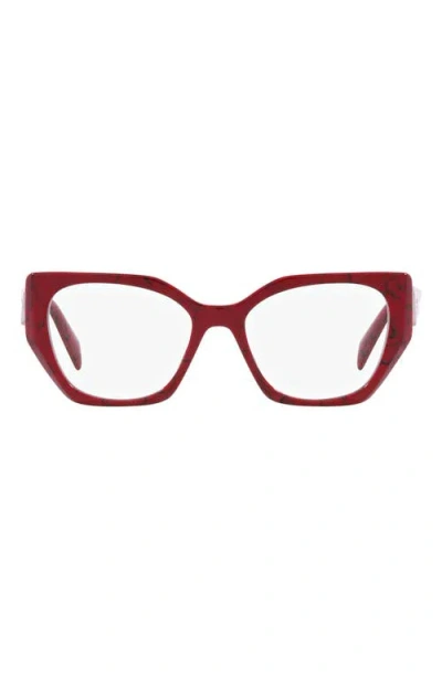 Prada 54mm Square Optical Glasses In Black White/red