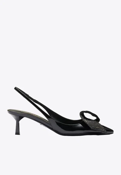 PRADA 55 CRYSTAL EMBELLISHED SLINGBACK PUMPS
