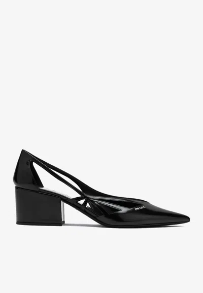 Prada 55 Cut-out Pointed Leather Pumps In Black