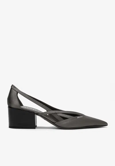 Prada Satin Point Toe Pumps With Cut-outs 6cm In Black