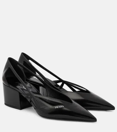 Prada 55 Cutout Brushed Leather Pumps In Black