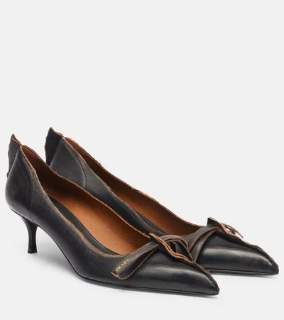 Prada Womens Black Antiqued Leather Courts Eur 38.5 / 5.5 Uk In Multi