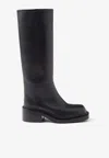Prada Leather Square-toe Tall Moto Boots In Black