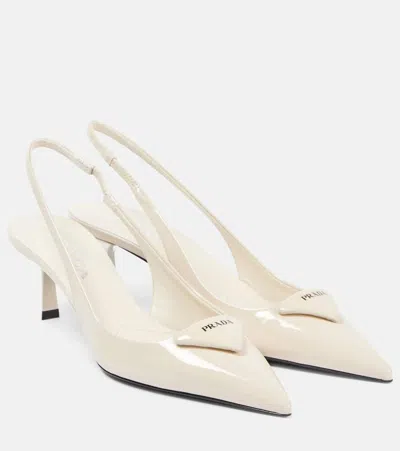 PRADA 55 LOGO PATENT LEATHER SLINGBACK PUMPS