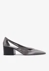 Prada Pointed Toe Block Heel Cut-out Pumps In Gray
