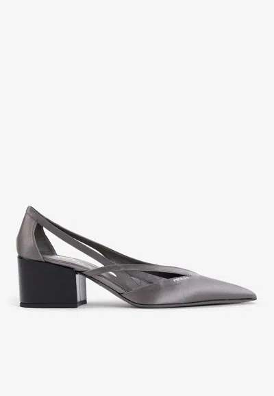 Prada Satin Point Toe Pumps With Cut-outs 6cm In Black