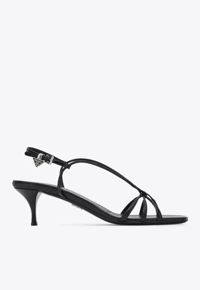 PRADA 55 STRAPPY LEATHER SANDALS