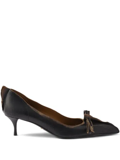Prada 55mm Antiqued Leather Pumps In Black