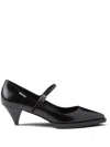 Prada Logo Brushed Leather Mary Jane Pumps In Black