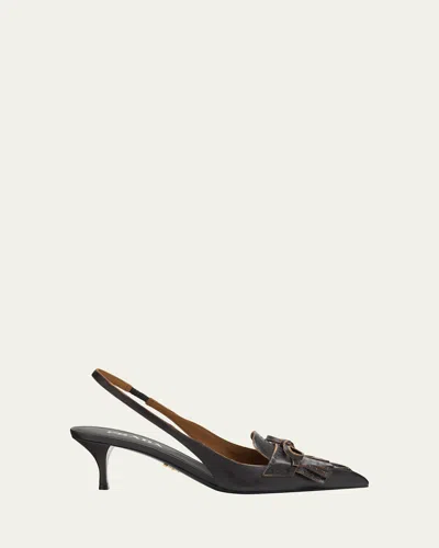 Prada 55mm Brushed Leather Slingback Pumps In Brown