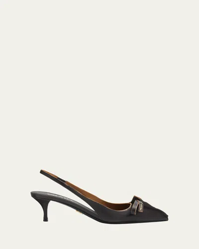 Prada 55mm Brushed Leather Slingback Pumps In Brown