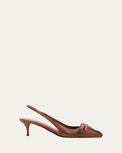 Prada 55mm Brushed Leather Slingback Pumps In Brown