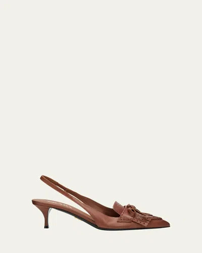 Prada 55mm Brushed Leather Slingback Pumps In Brown