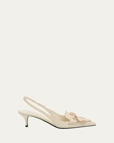 Prada 55mm Brushed Leather Slingback Pumps In White