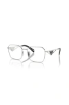 Prada 55mm Irregular Optical Glasses In Silver