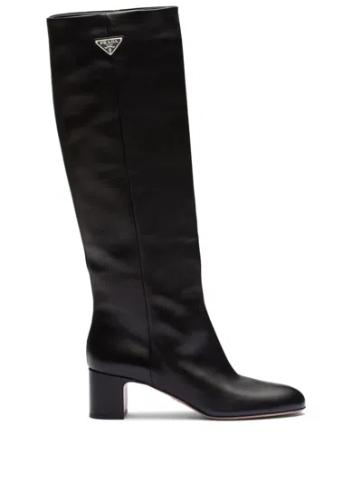 Prada 55mm Knee-high Leather Boots In Black