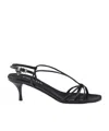 Prada Capretto Strappy Leather Sandals With Triangle Logo Charm In Black