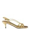 Prada Leather Kitten Heel Sandals With Metallic Finish In Golden