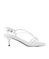 Prada Capretto Strappy Leather Sandals With Triangle Logo Charm In White