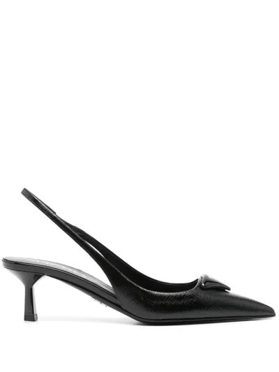 PRADA 55MM LOGO-PLAQUE SLINGBACK PUMPS