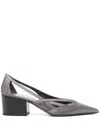 Prada Cutout Satin Pumps In Grey