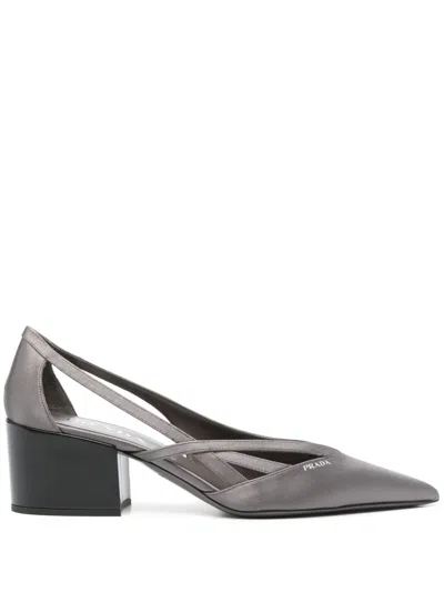 Prada Cutout Satin Pumps In Grey