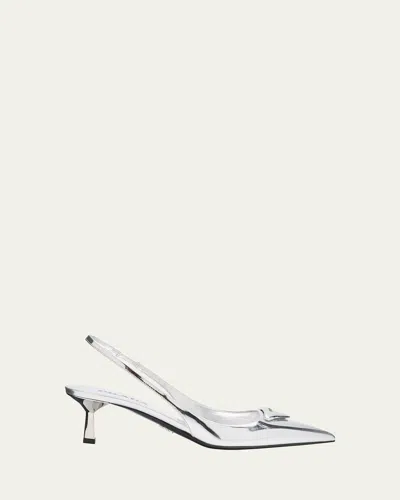 Prada 55mm Metallic Leather Slingback Pumps In Silver