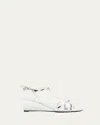 Prada 55mm Metallic Leather Wedge Sandals In White